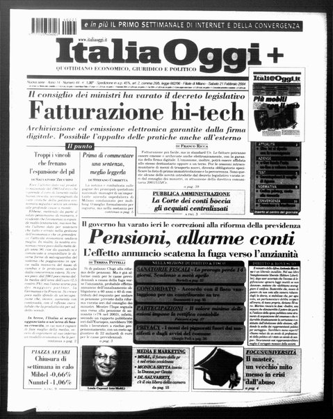 Italia oggi : quotidiano di economia finanza e politica